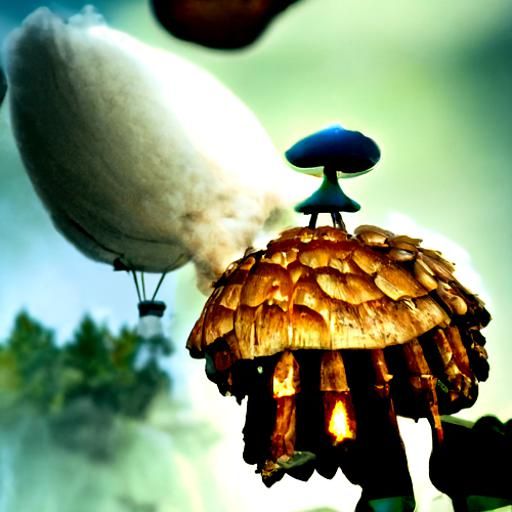 Mushroom Hot Air Balloon Fantasy Scene