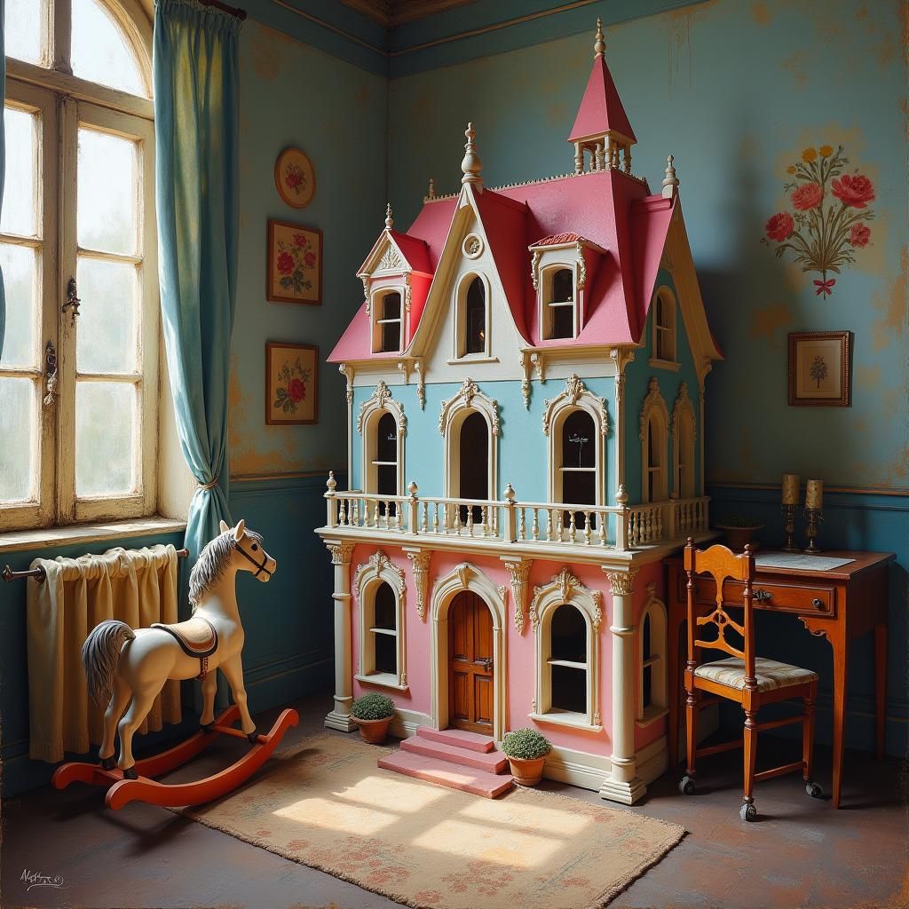 Fairytale Dollhouse in Antique Child's Room