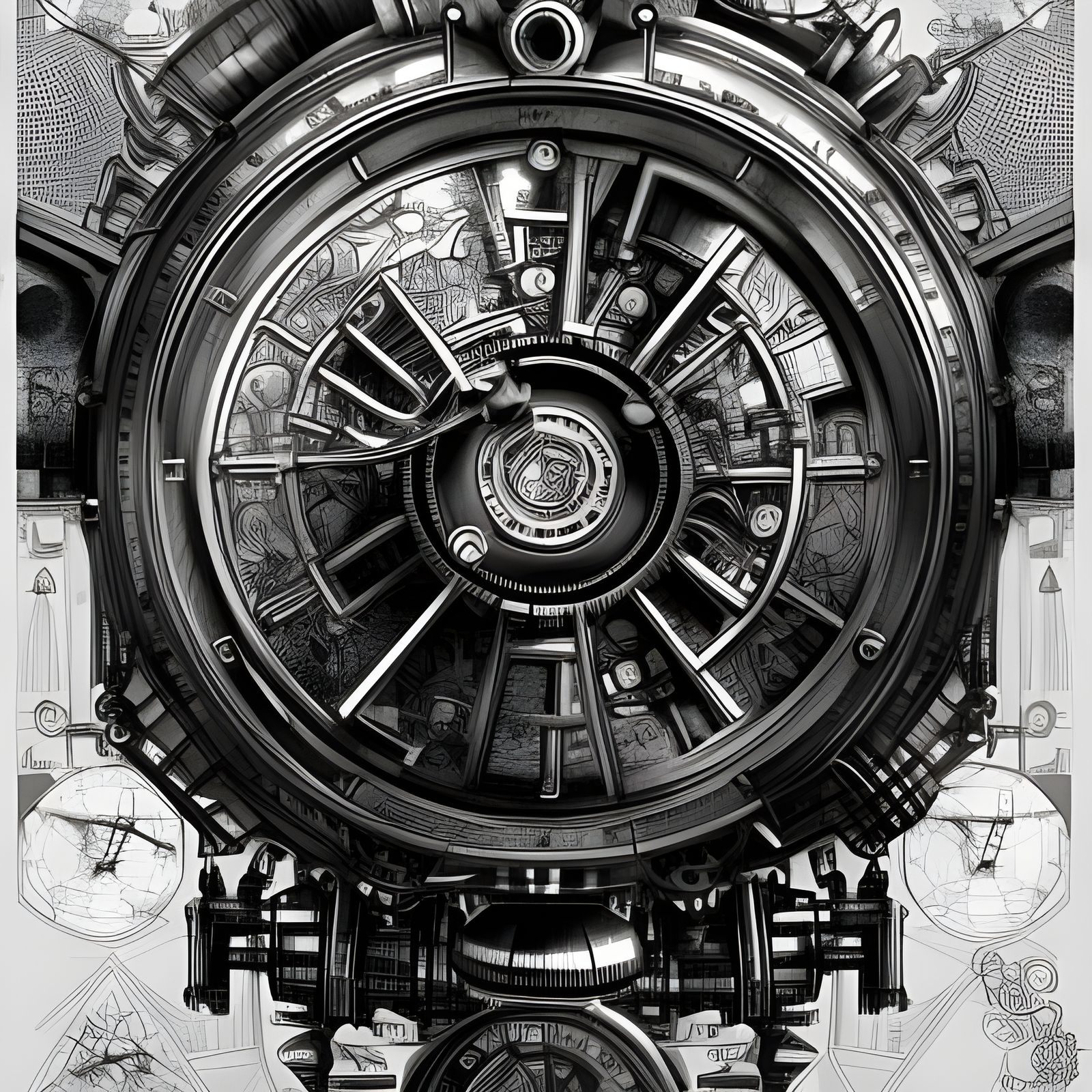 Intricate Steampunk Clockwork Pencil Sketch in 8k