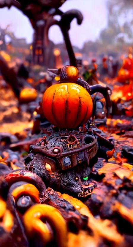 Steampunk Rat-Monster in Pumpkin Graveyard: Digital Matte Pa...