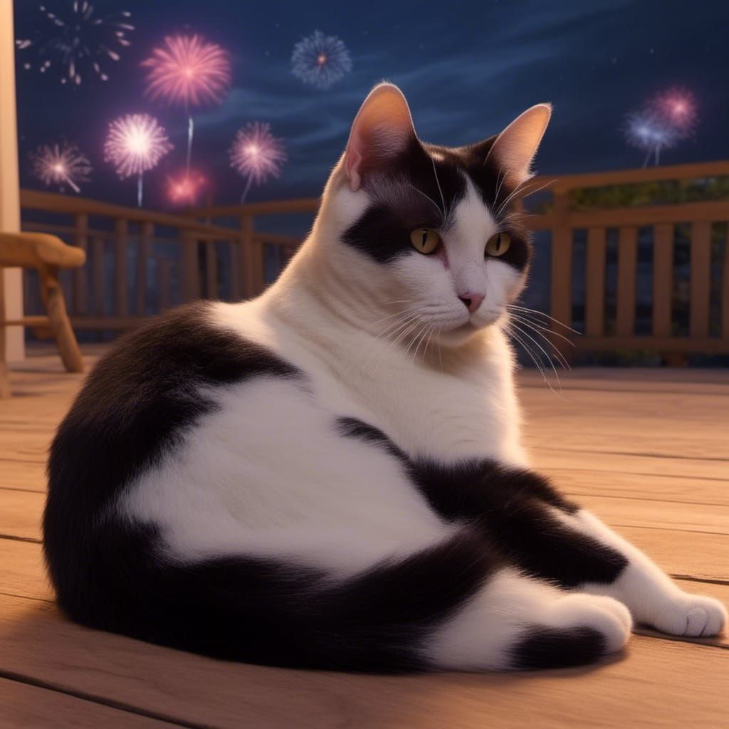 Cat Watches Fireworks: Photorealistic 8K Ultra HD