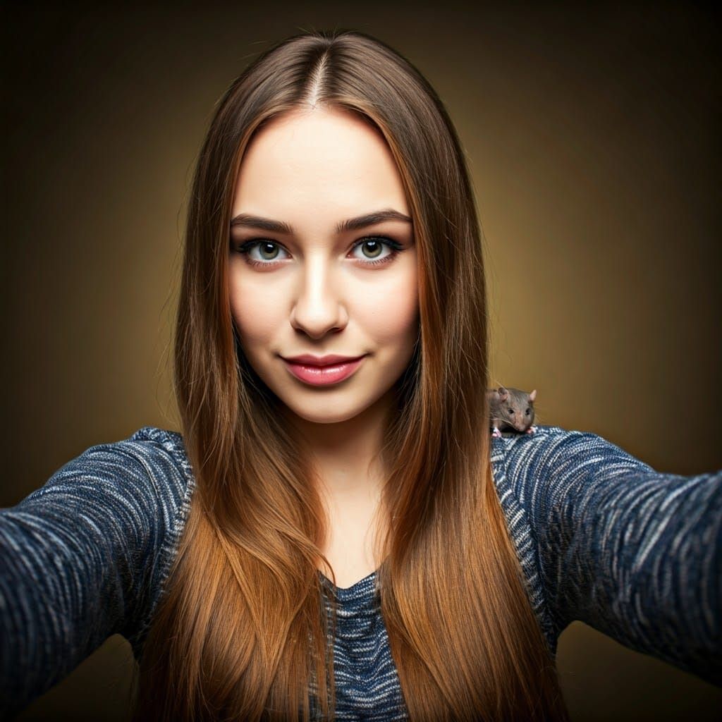 Girl's Selfie with Mouse in Photo-Realistic Style