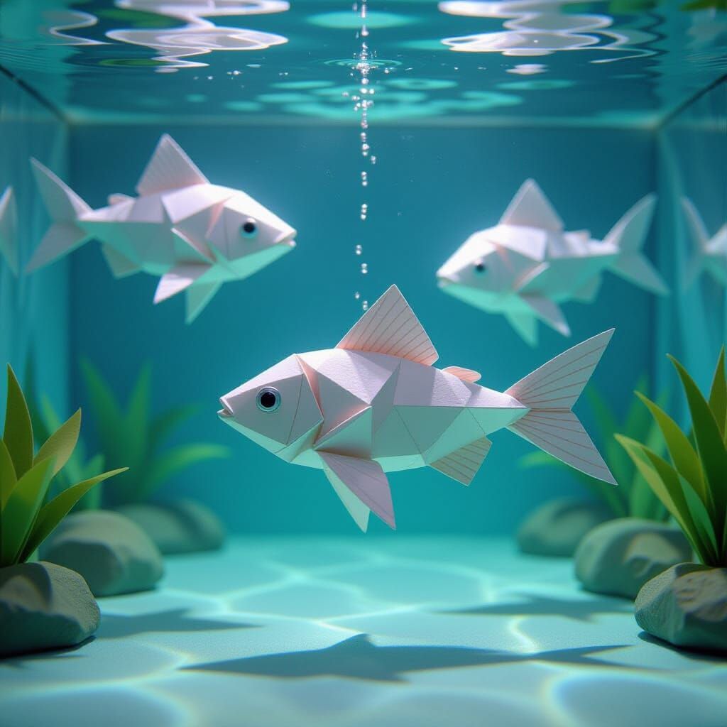 Ethereal Paper Fish in Museum Aquarium