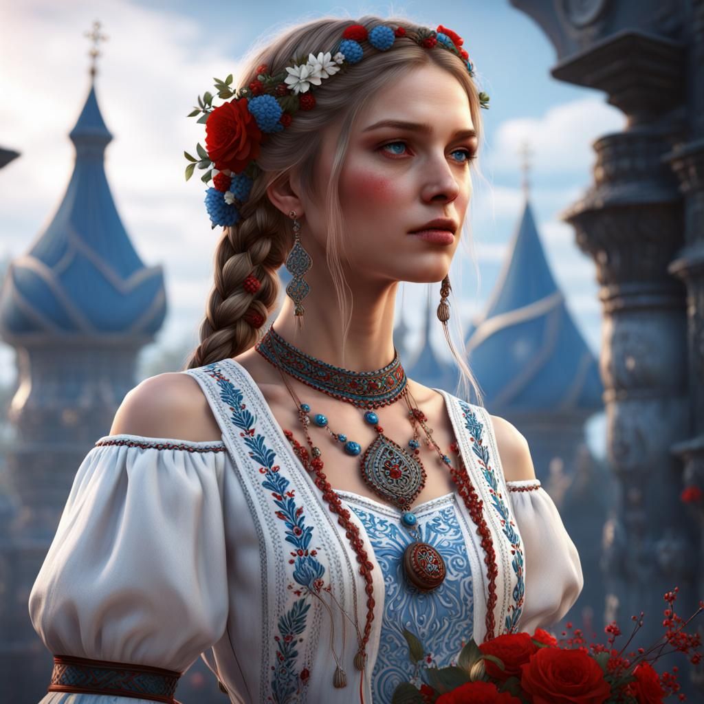 Slavic Girl in Traditional Dress: Fantasy Art