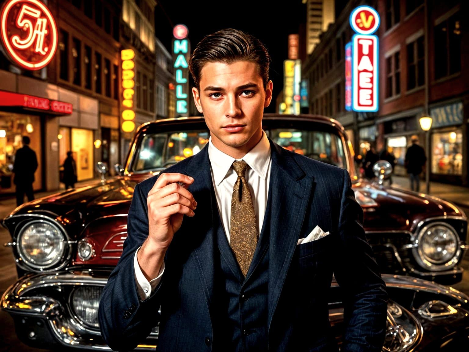 1950s Fashion: A Stylish Man in Film Noir Style