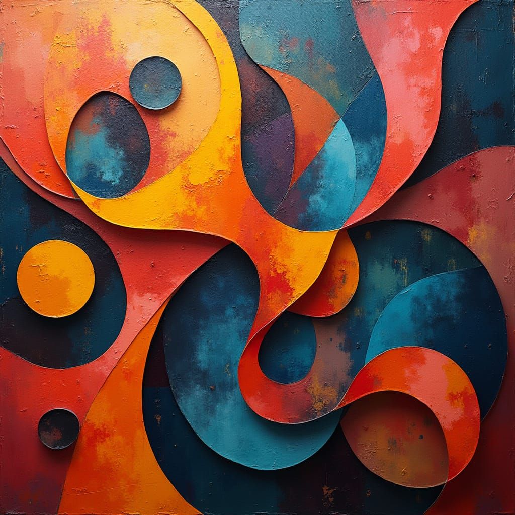 Vibrant Cubist Oil Painting with Dynamic Abstract Shapes