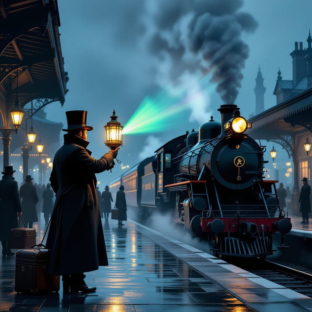 Steampunk Station Manager with Glowing Lantern