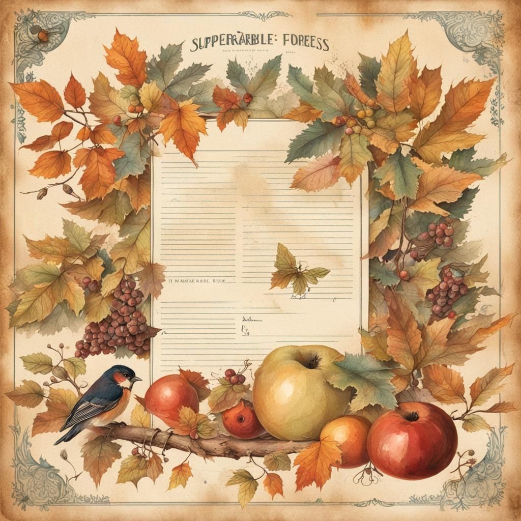 Vintage Autumn Journal Page with Forest Illustrations