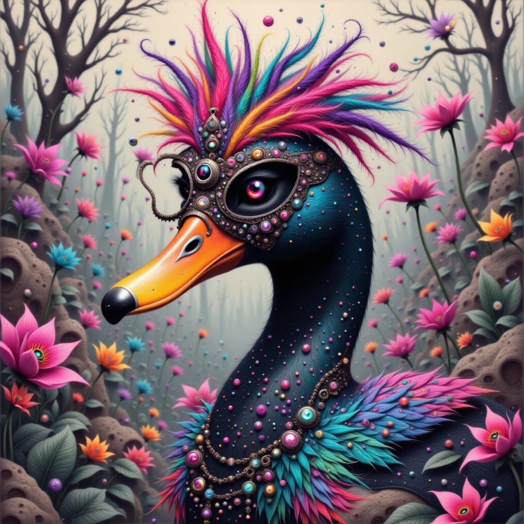 Black-Bottomed Duck in Graffiti Art Style