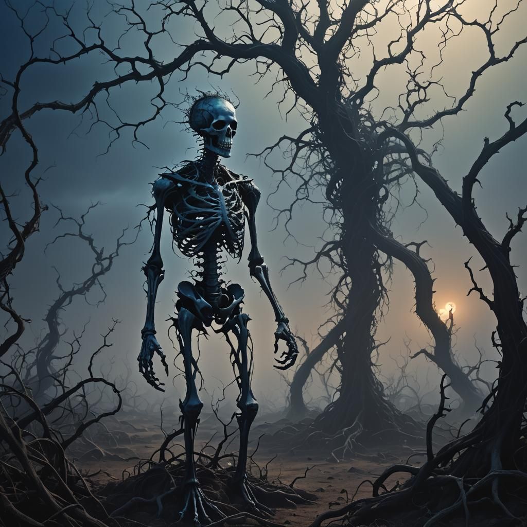 Gaunt Figure in Dark Realm, Gothic Fantasy Art