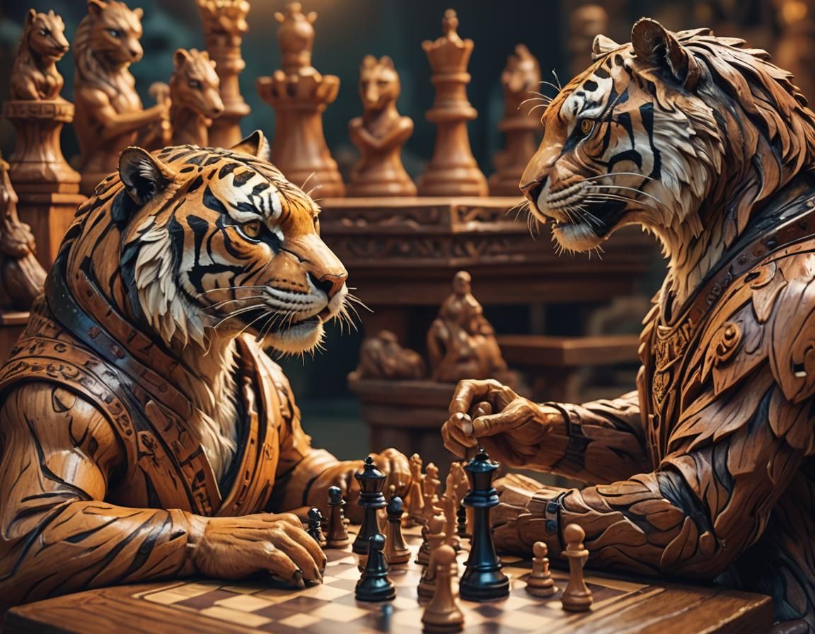 Anthro Tiger and Otter Play Chess in Stadium