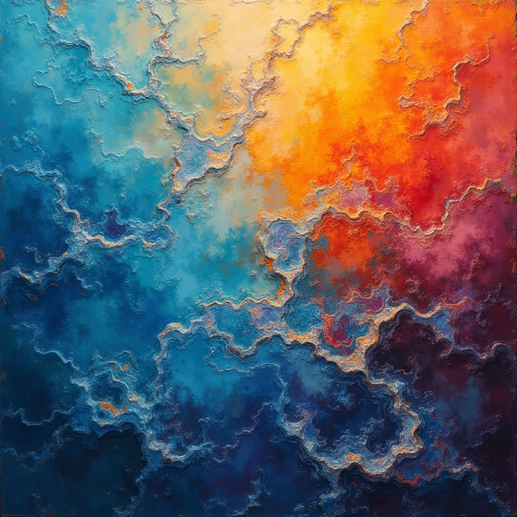 Iridescent Ocean Colors Dance Across Molten Lava in Cyberpun...