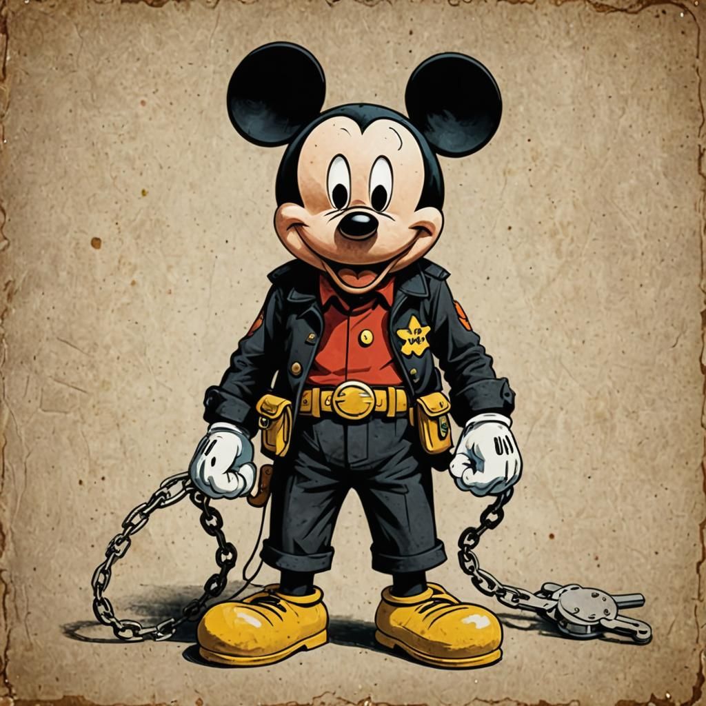 Mickey Mouse Suffocates in Handcuffs: A Provocative Image