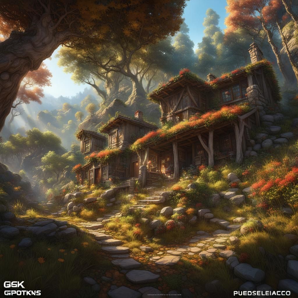 Picturesque Mountain Village in Art Nouveau Style