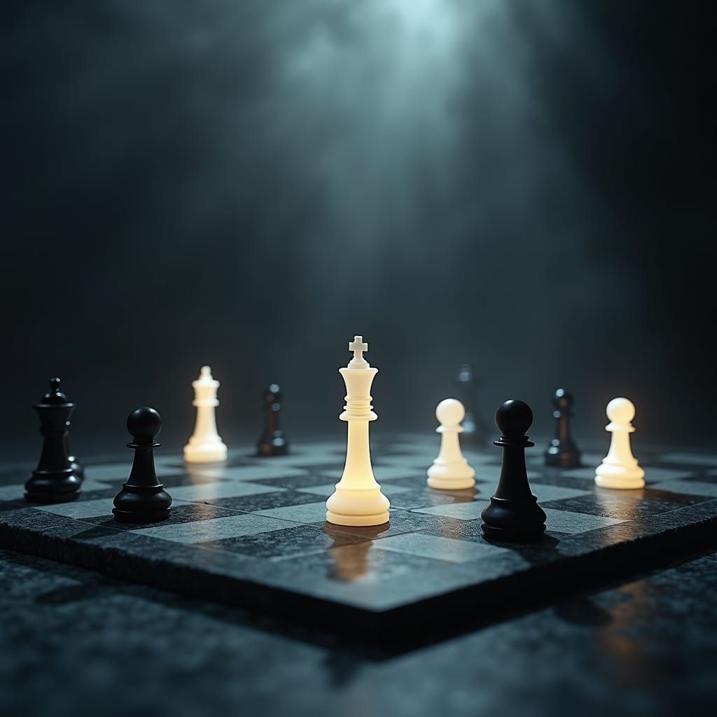 Ethereal Chessboard with Glowing Pieces in 8k