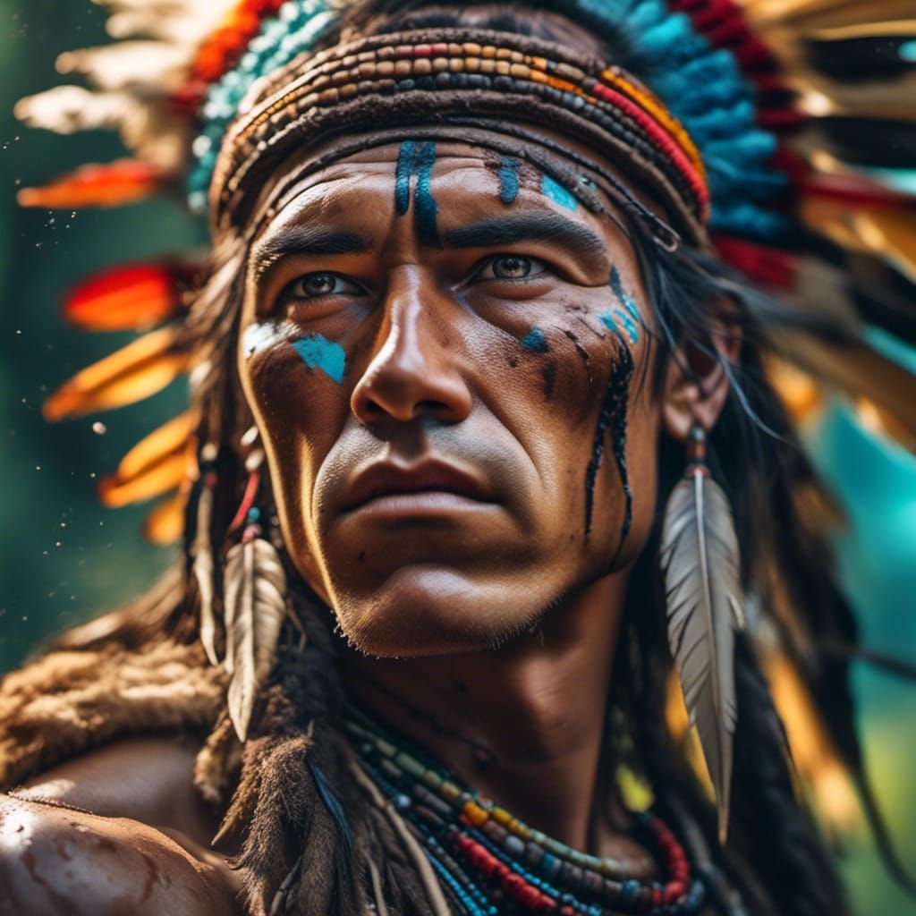 Detailed Native American Man Portrait in Nature