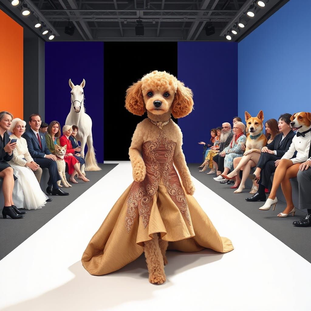 Elegant Female Poodle Struts Down Catwalk in Stunning Design...