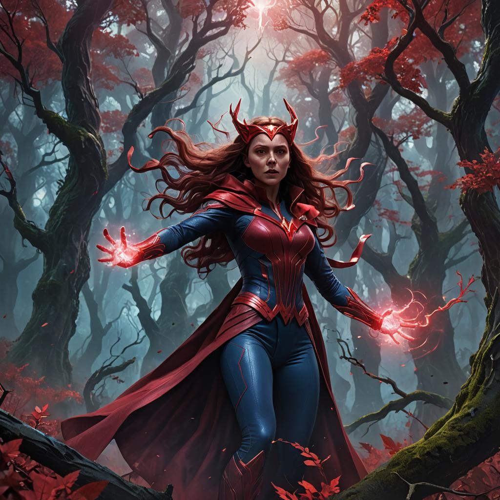Scarlet Witch Concept Art in Mystical Forest