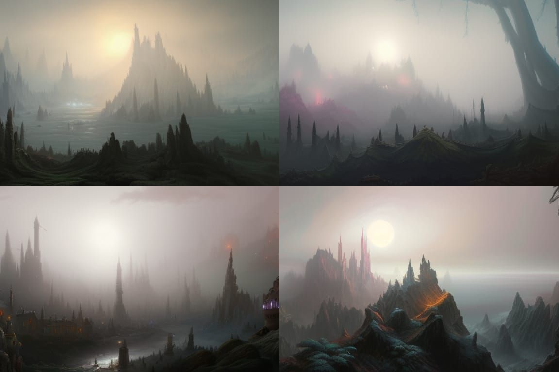 Fantastical Vista in Fog: Detailed Matte Painting