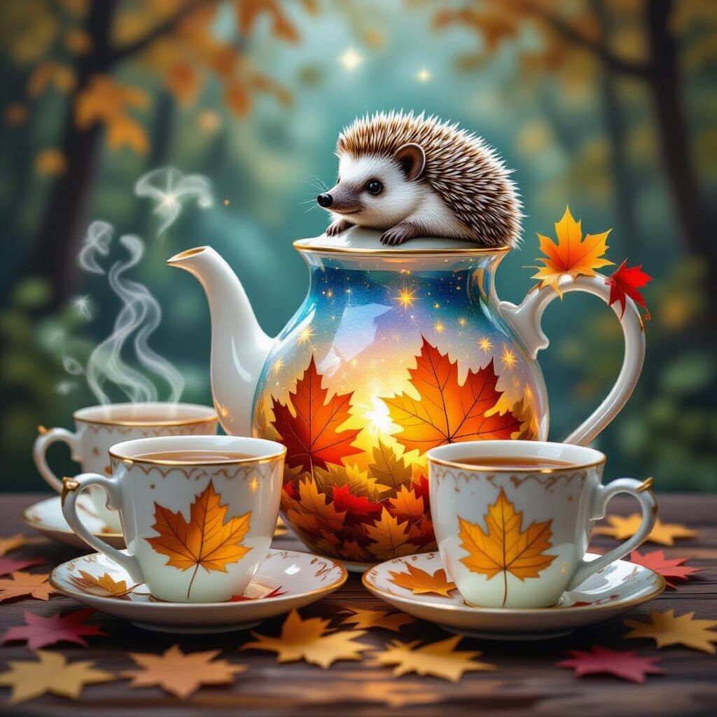 Magical Autumn Jug and Cups with Hedgehog Lid