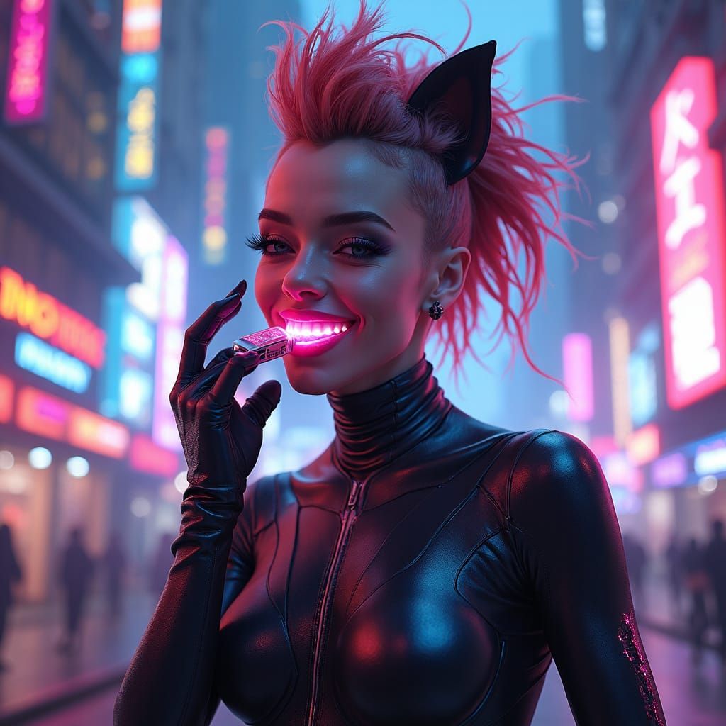 Futuristic Cyberpunk Woman with Modified USB Drive and Neon ...