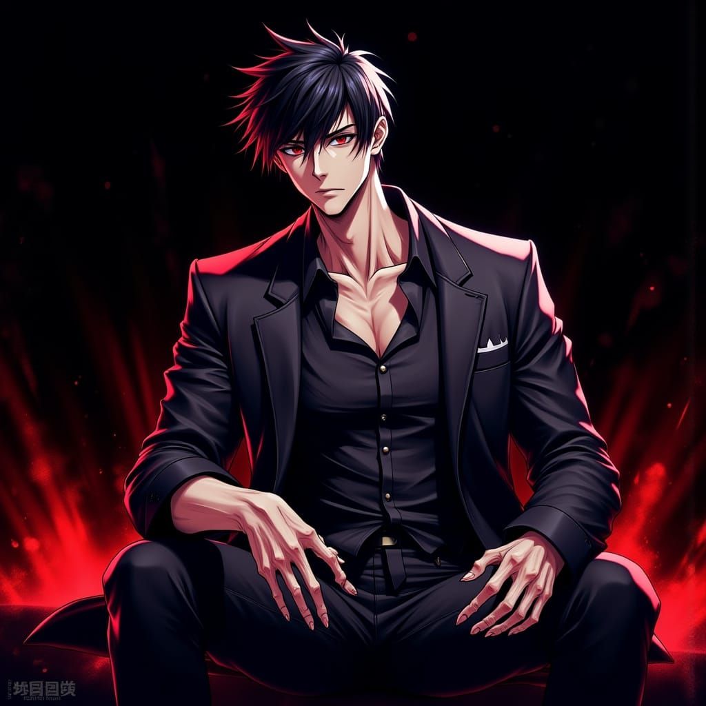 Dramatic 2.5D Anime-Inspired Character Against a Dark Backgr...