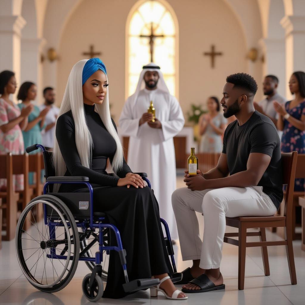 African Woman in Church, Animated Style