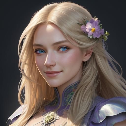 Girl in Purple Dress in Flower Meadow