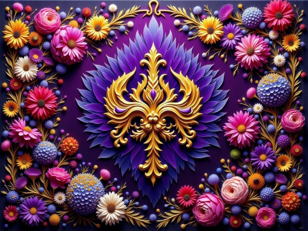 Baroque Tapestry Sketch with Gold Embellishments