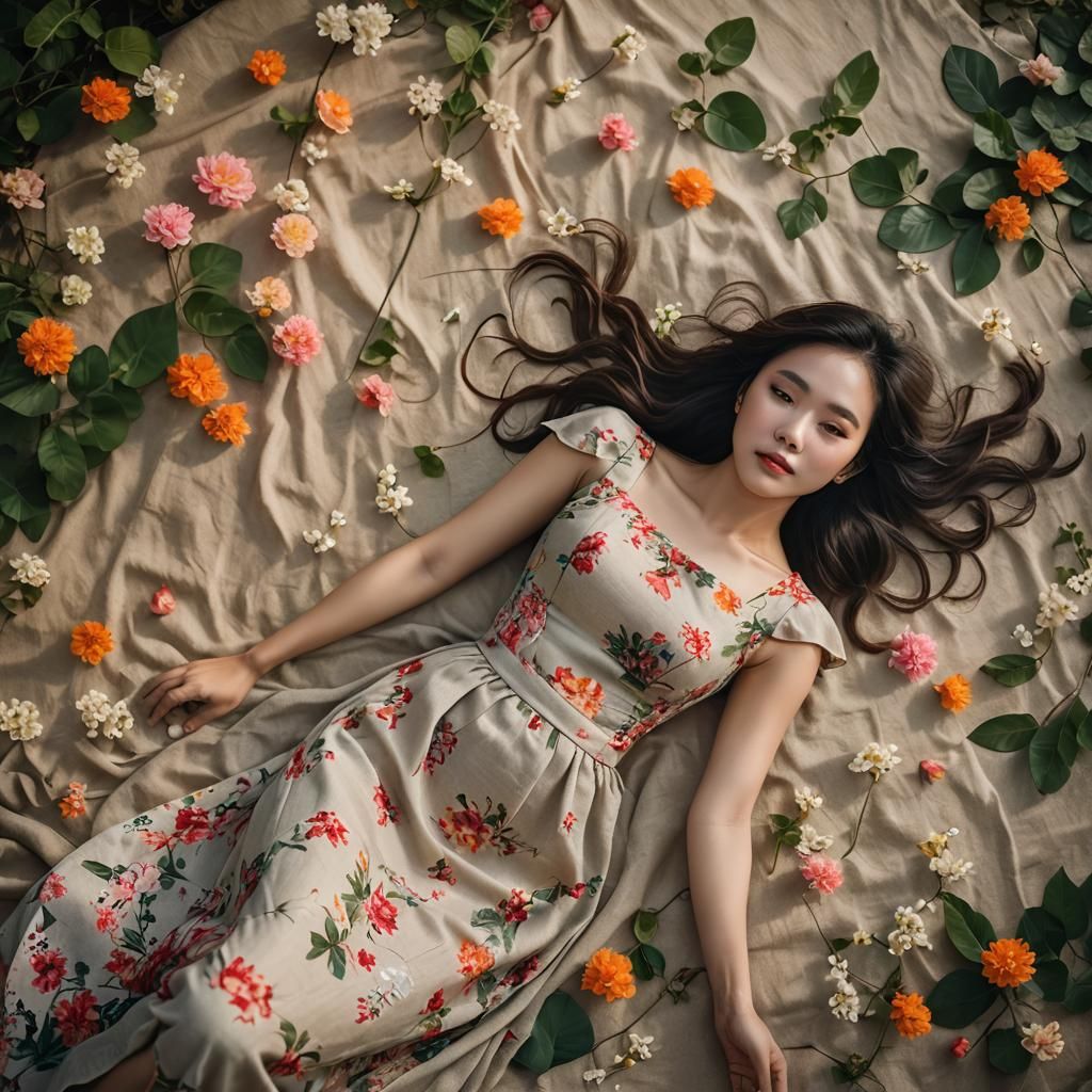 Enchanted Vietnamese Woman in Linen Outfit