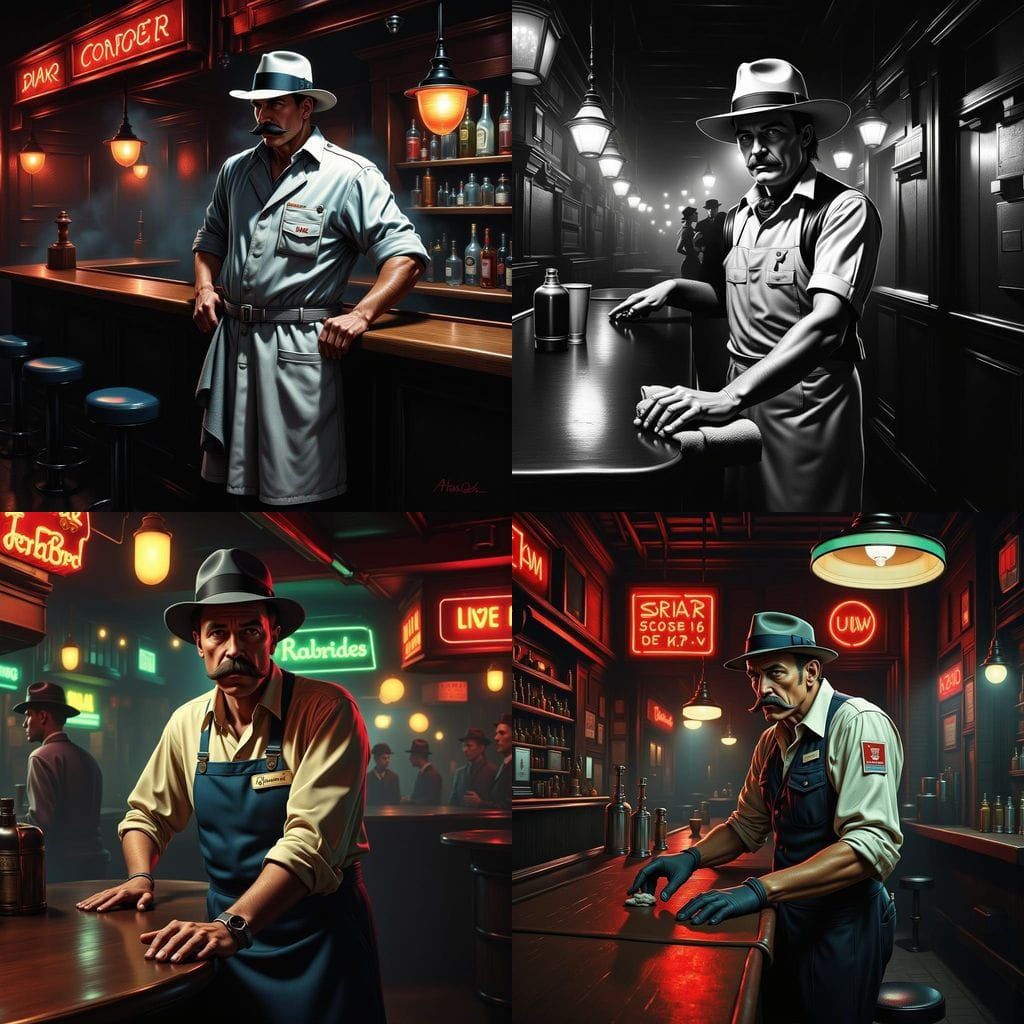 Film Noir Bartender in a Gritty Dive Bar