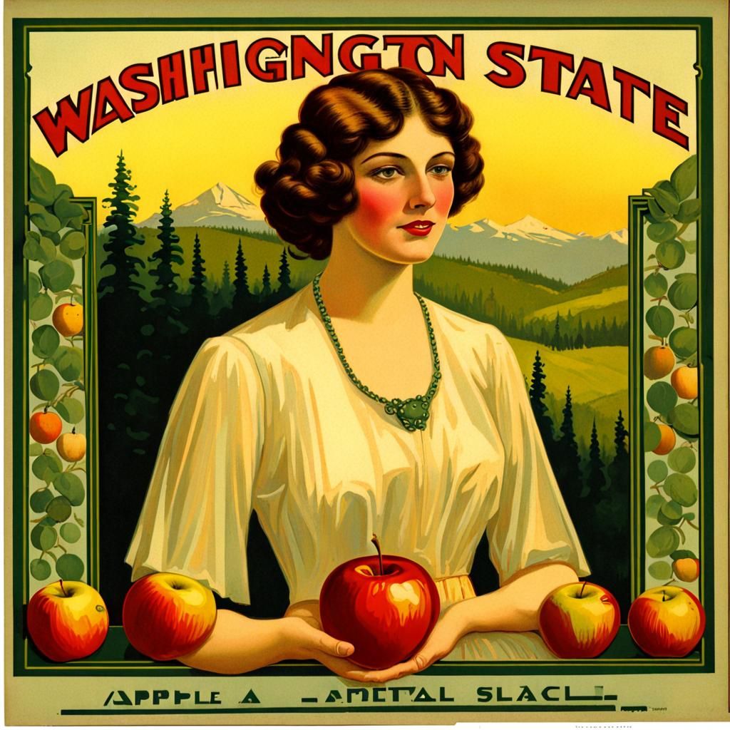 Art Deco Apple Label: Washington State