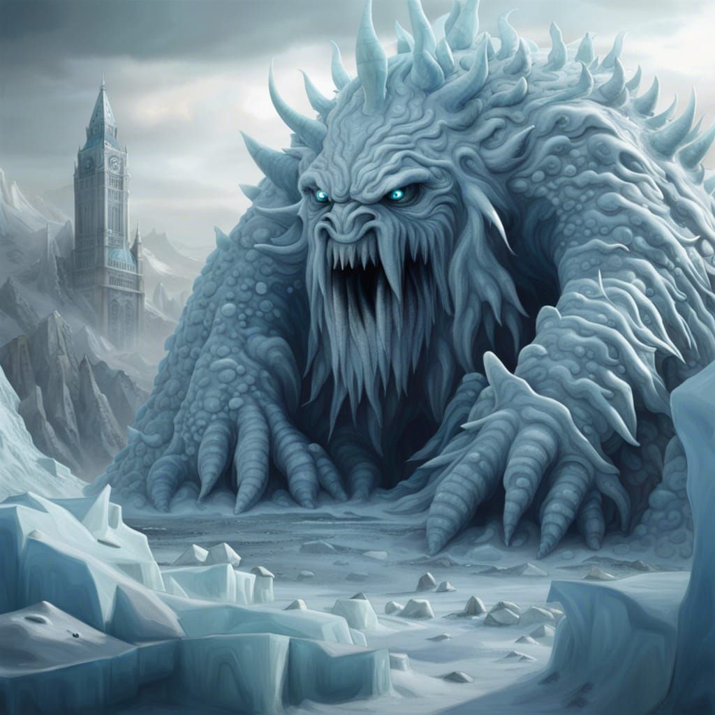 Epic Ice Monster Sculpture: Digital Matte Painting