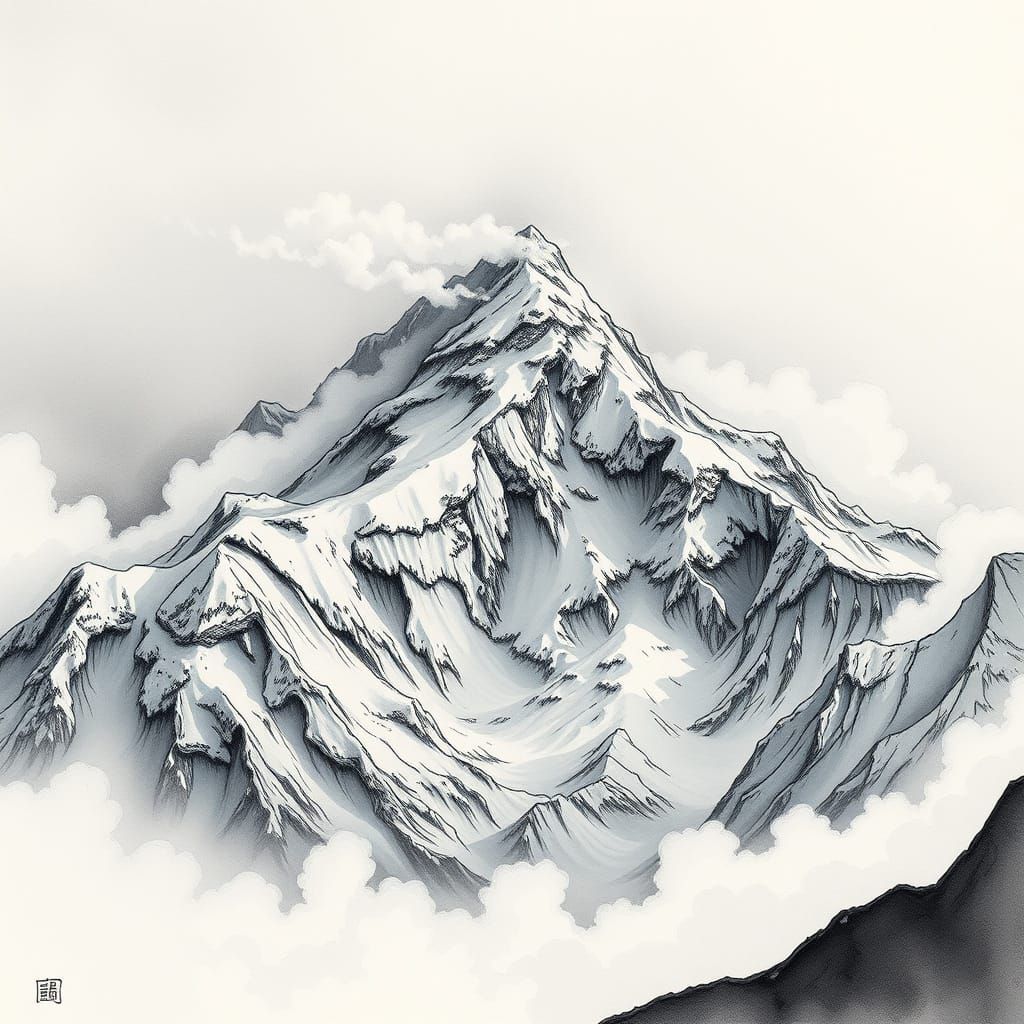Majestic Mount Everest in Expressive Ink
