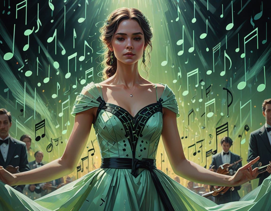 Fantasy Woman in Musical Gown in Ethereal Light