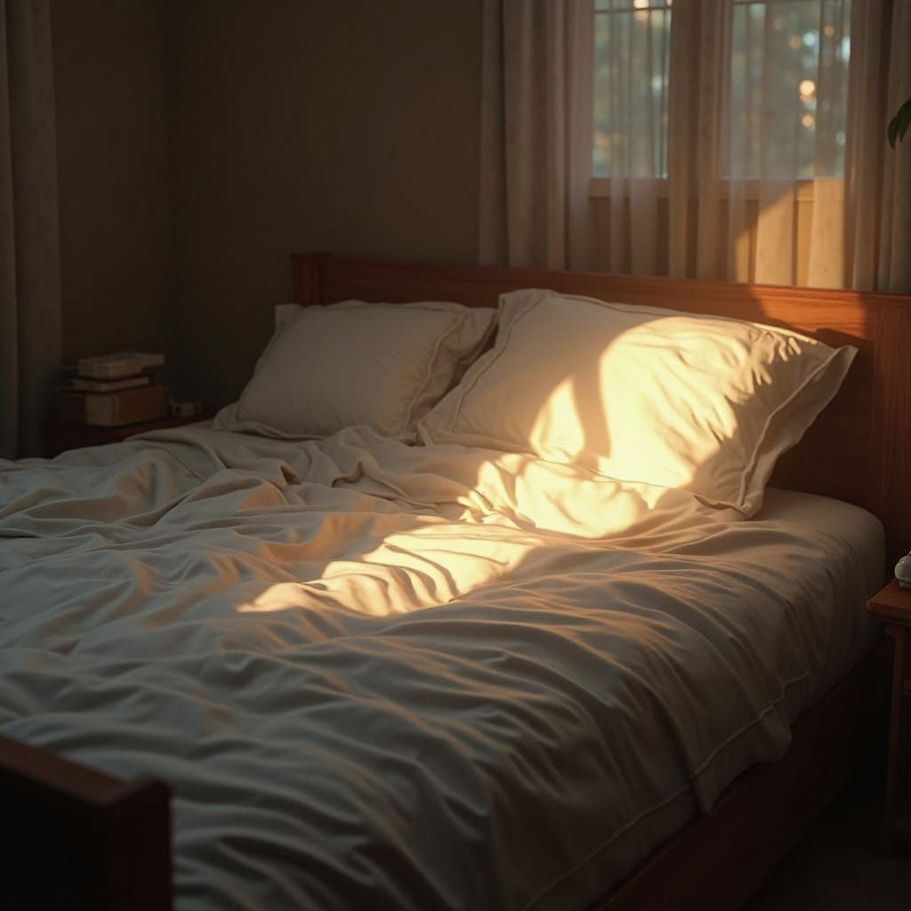 Intimate Unmade Bed Scene with Paddle