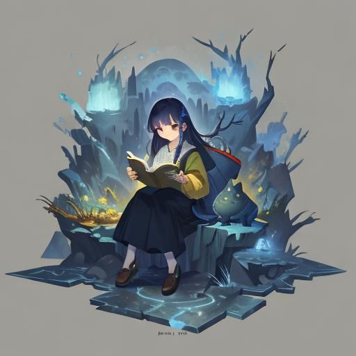 Girl Reading: Detailed Matte Painting in Fantasy Style