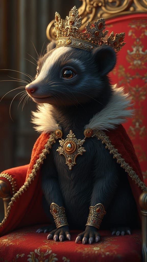 Hyperrealistic Prince Skunk in Lavish Baroque Setting