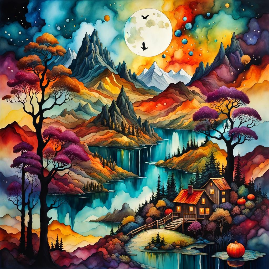 Magical Food Landscape in Mixed Media Style