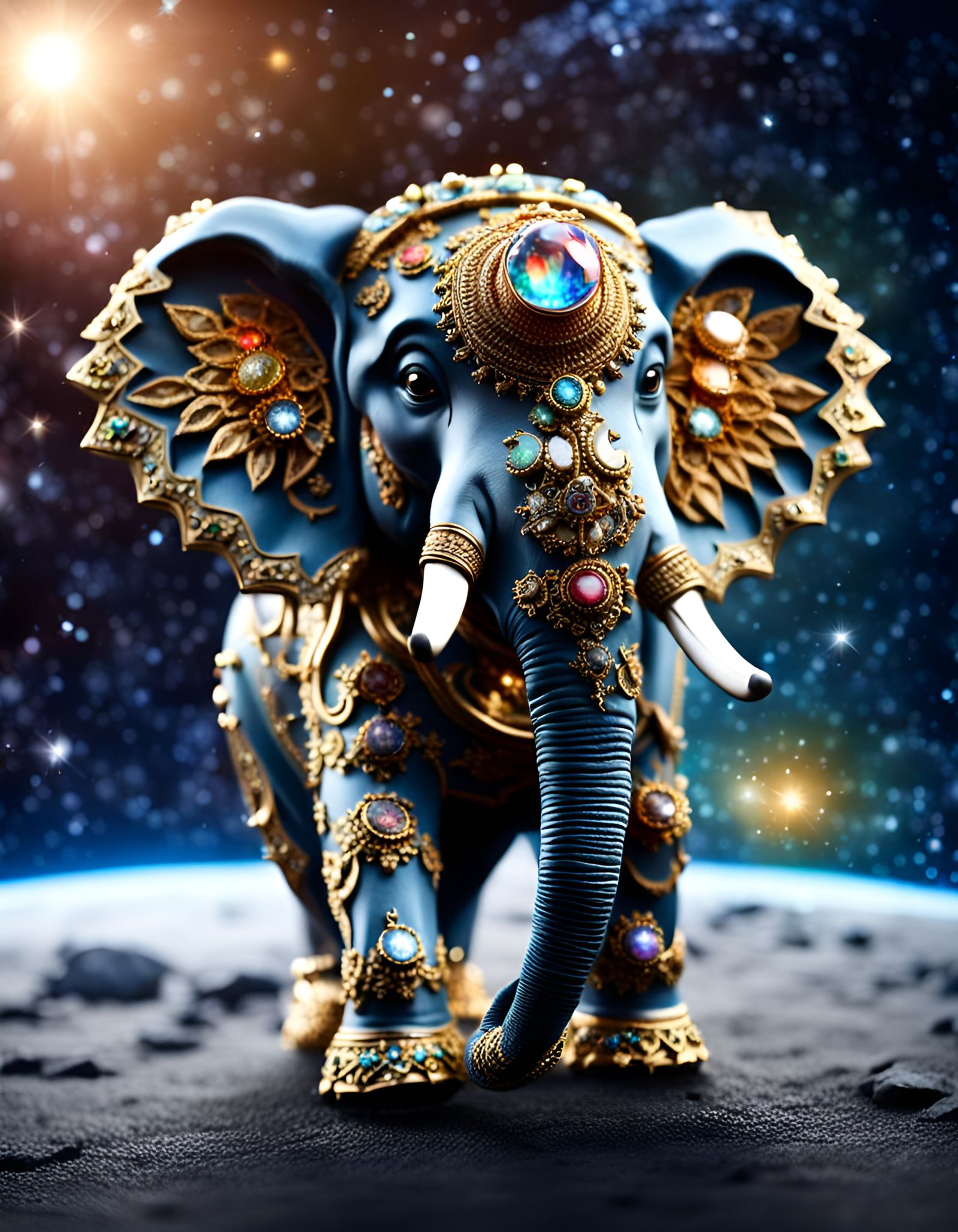 Elephant in Space with Elaborate Jewelry