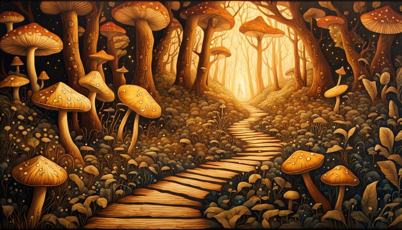 Alice in Wonderland Pyrography Woodcarving at Night