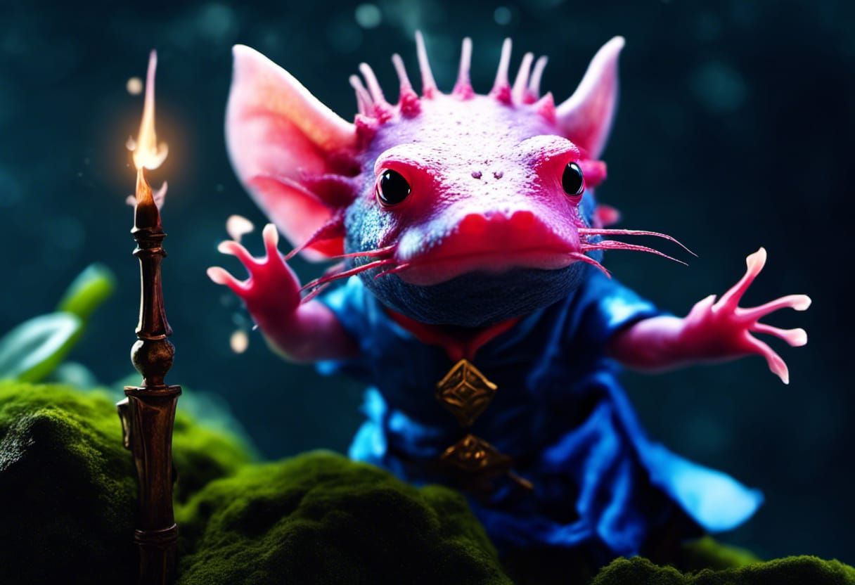 Enchanted Axolotl Mage in Medieval Fantasy