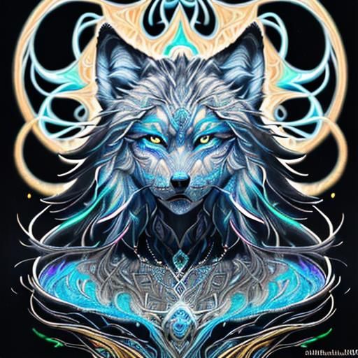 Mystical Wolf Spirit with Celtic Jewelry in Anime Style
