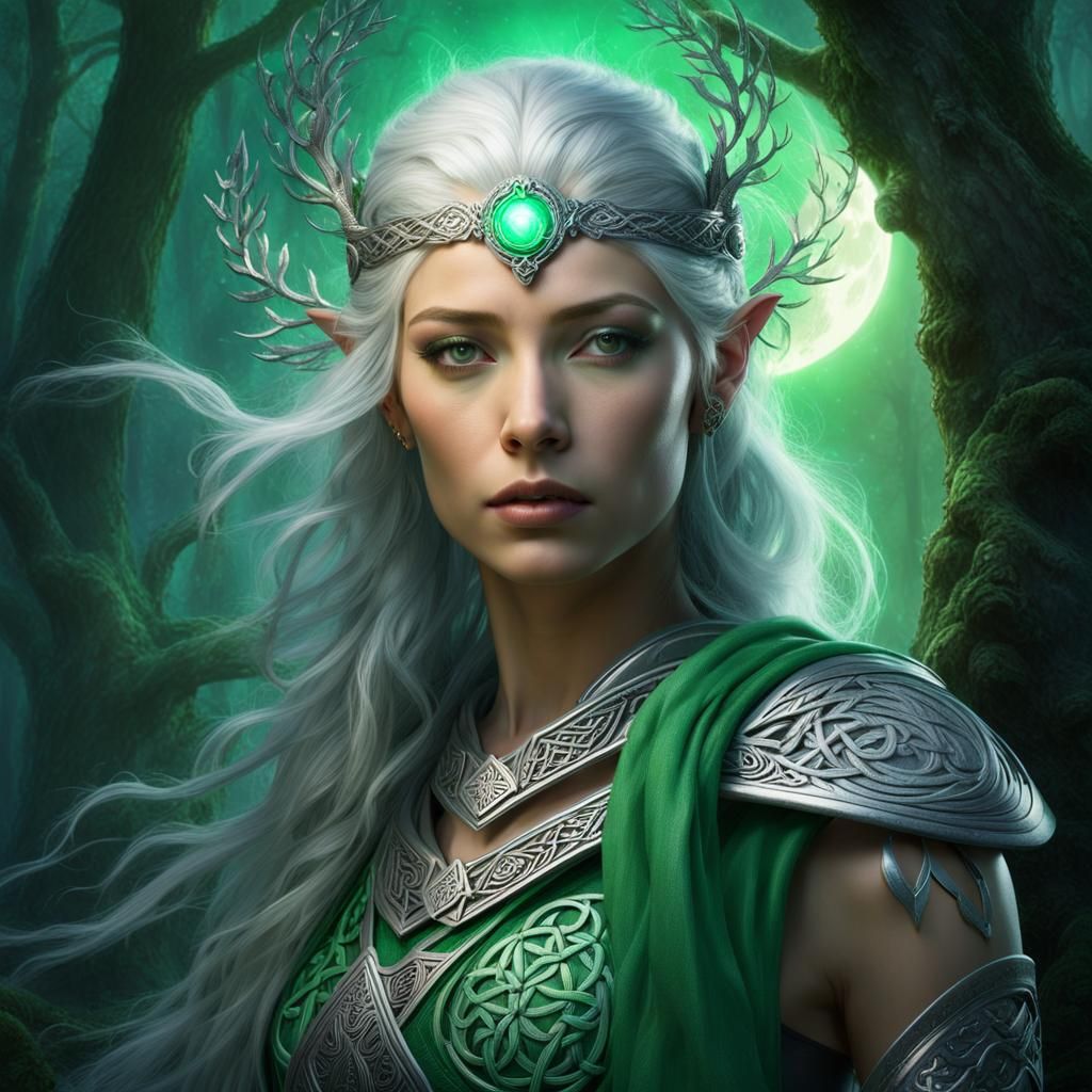 Celtic Goddess Portrait in Mystical Forest