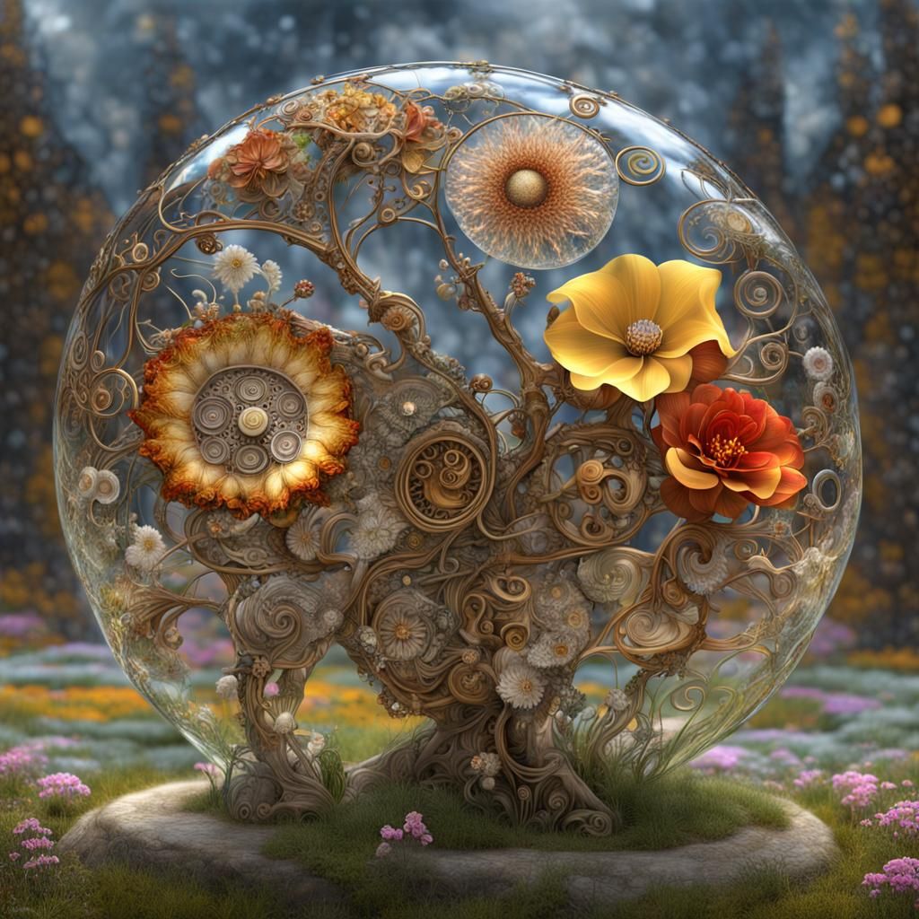Steampunk Glass Flower in Klimt Style