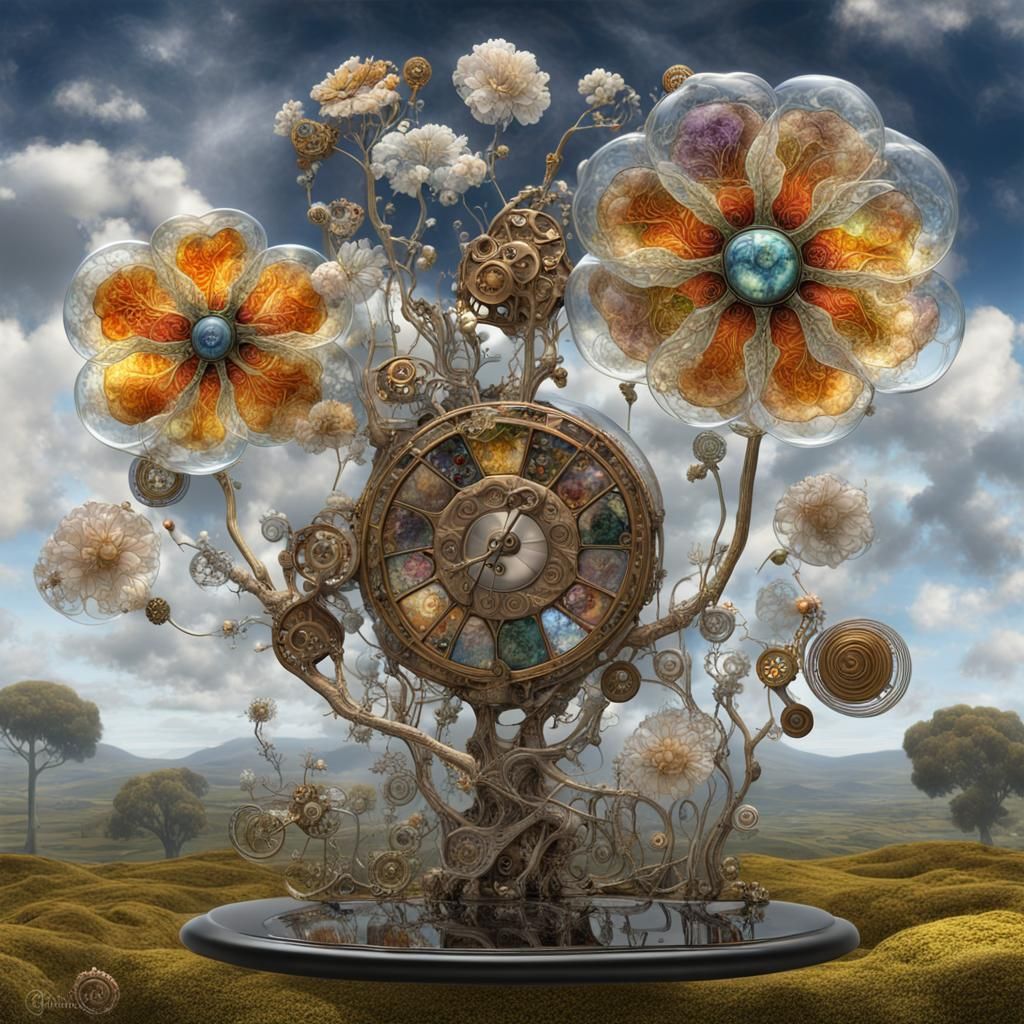 Steampunk Stained Glass Flower in Nebula