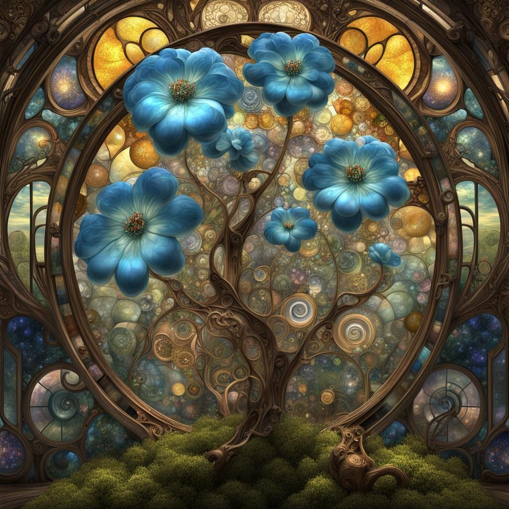 Steampunk Glass Flower in Klimt Style