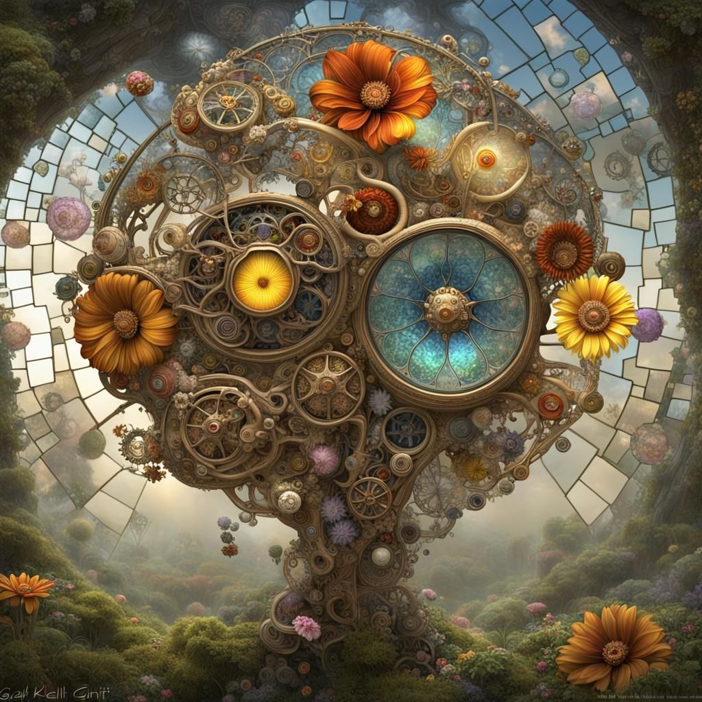 Surreal Glass Flower in Nebula, Fine Art Steampunk CGI