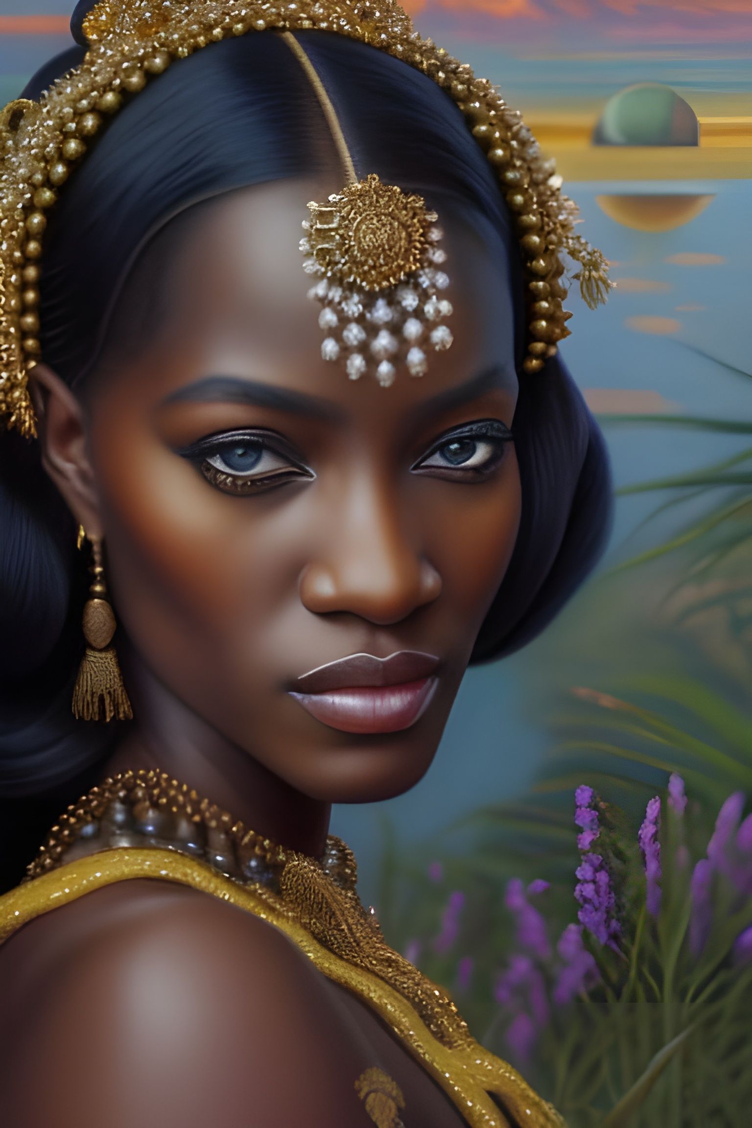 Golden African Queen Portrait in Photorealistic Style