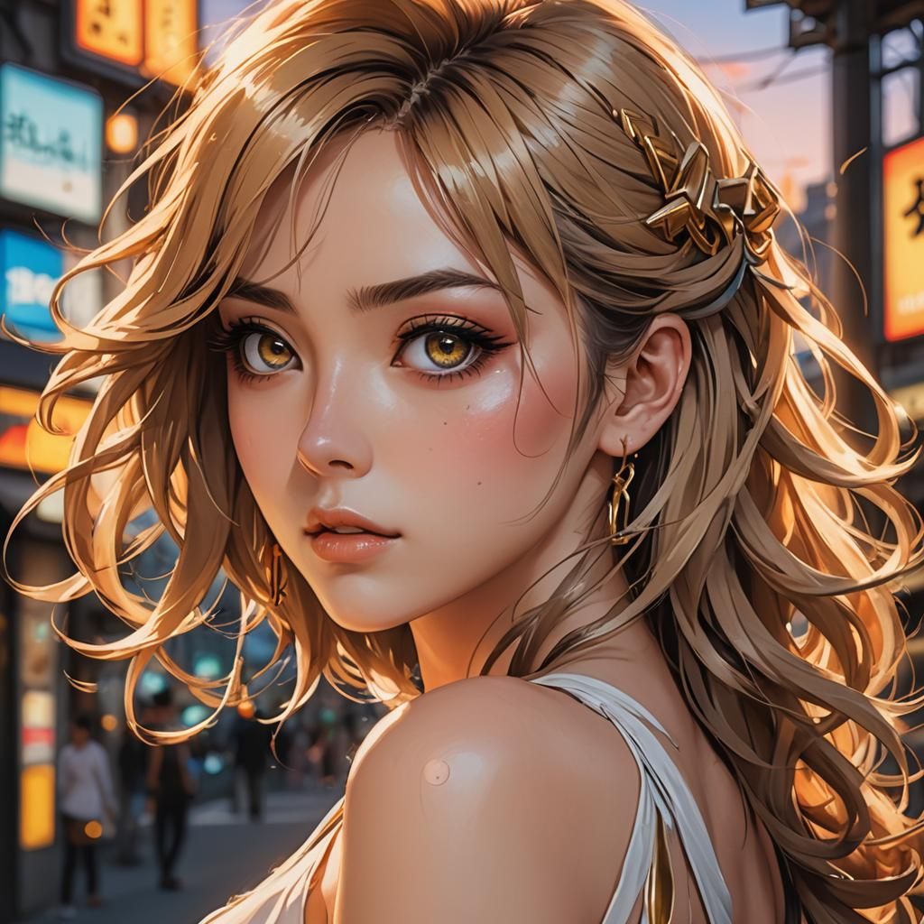 Anime Woman Portrait in Golden Hour Light